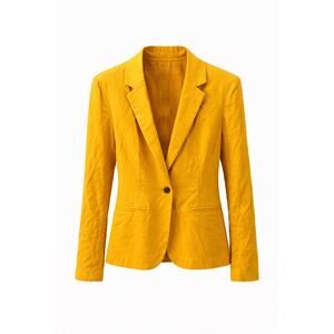 Popsugar yellow linen blend cotton blend one button blazer M EUC